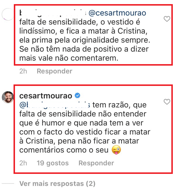 César Mourão é criticado por comentário que fez na foto de Cristina Ferreira