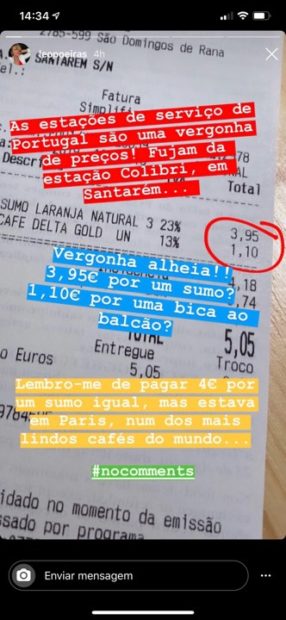 Leonor Poeiras queixa-se do preço do café e sumo: “Uma vergonha”