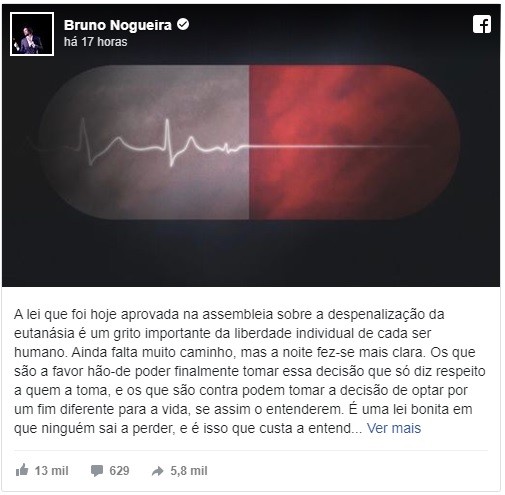 Texto de Bruno Nogueira sobre a despenalização da eutanásia torna-se viral .. saiba o porquê