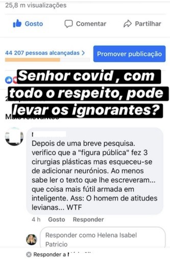 Helena Isabel IRRITA-SE  e manda coronavírus “Levar os ignorantes”
