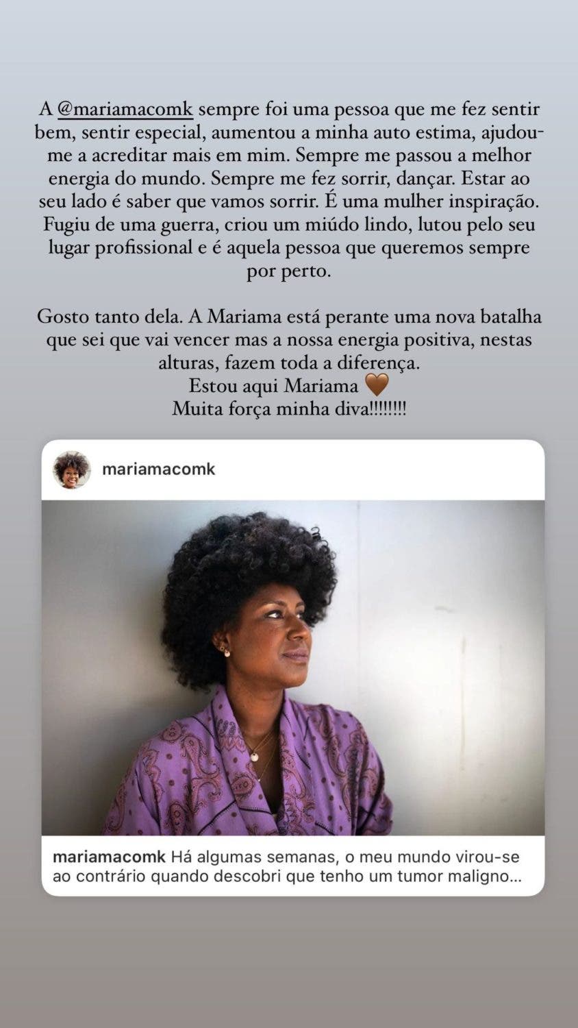 Rita Pereira deixa mensagem a Mariama Barbosa: “Eu sei que vai vencer…estou aqui!”