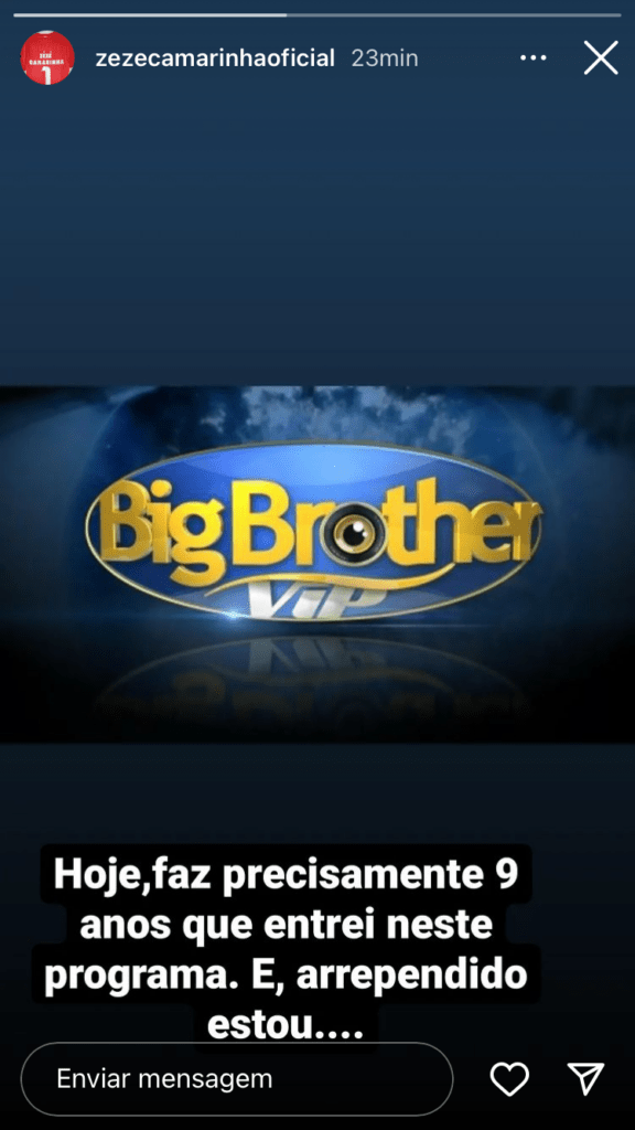 Zezé Camarinha diz-se arrependido por ter participado no "Big Brother VIP"