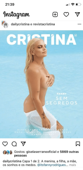 Sem roupa, Fanny Rodrigues é capa da revista “Cristina”