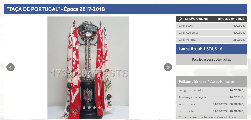 Troféu da Taça de Portugal ganha pelo Desportivo das Aves em 2018 colocado à venda por insolvência do clube