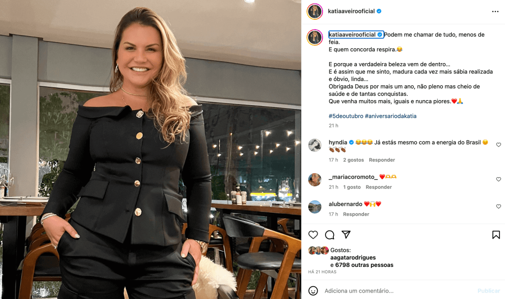 Kátia Aveiro dá murro na mesa: “Podem me chamar de tudo, menos de feia'”