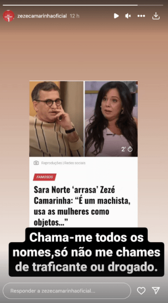 Após críticas, Zezé Camarinha responde a Sara Norte: “É um machista…”