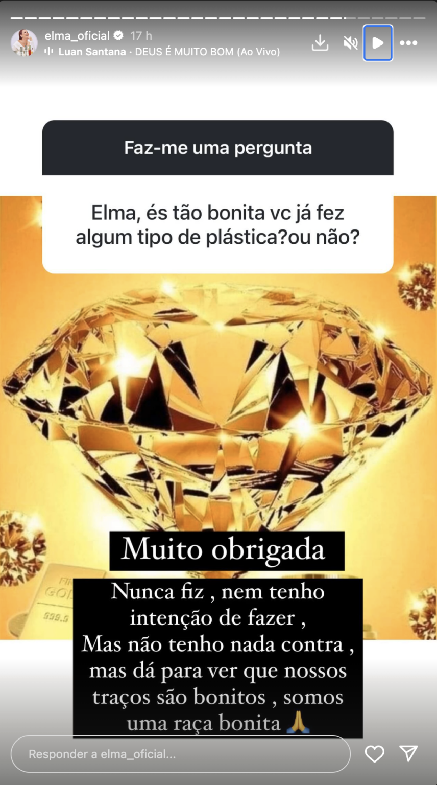 Plásticas? Elma Aveiro responde a seguidor e NEGA qualquer cirurgia plástica!